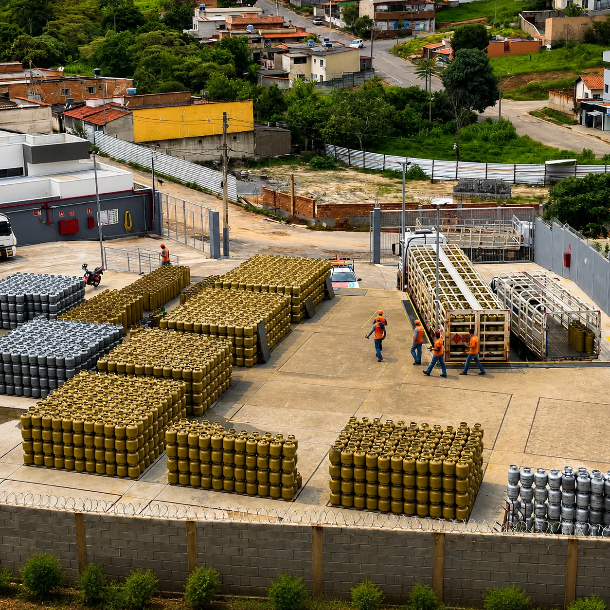 Pátio de distribuição da Ferfagás, fornecedora de gás de cozinha, gases especiais e industriais em Cláudio, MG